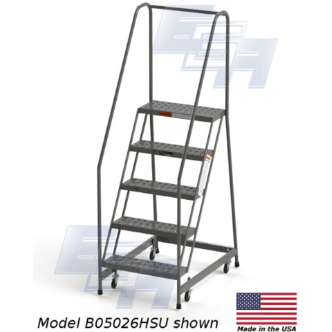 B5026HSU Rolling Ladder 5 Steps with Handrails 24" Wide Steps by EGA Products