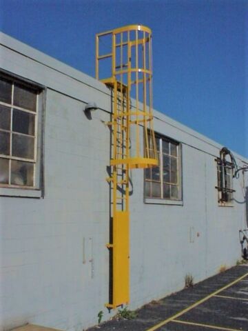 Yellow Fixed Cage Ladder with Security Panel